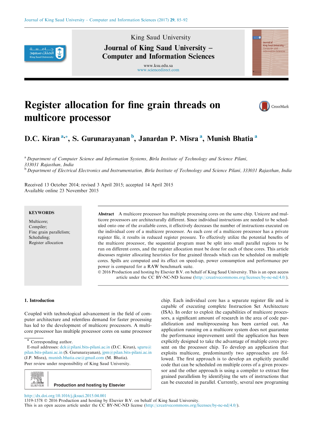 Register Allocation for Fine Grain Threads on Multicore Processor