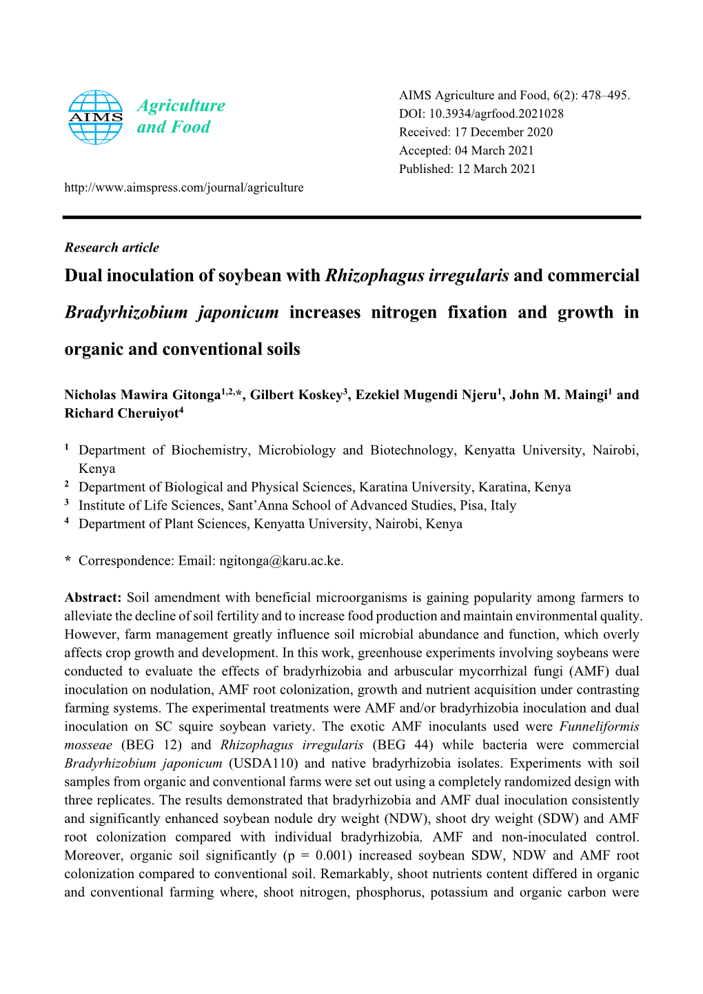 Dual Inoculation of Soybean with Rhizophagus Irregularis And