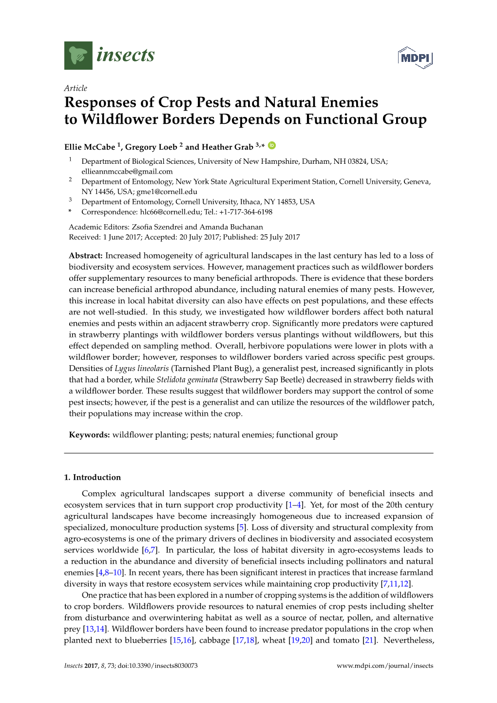 Responses of Crop Pests and Natural Enemies to Wildflower Borders