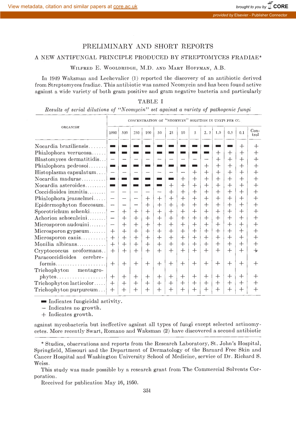 A New Antifungal Principle Produced by Streptomyces Fradiae* Wilfred E