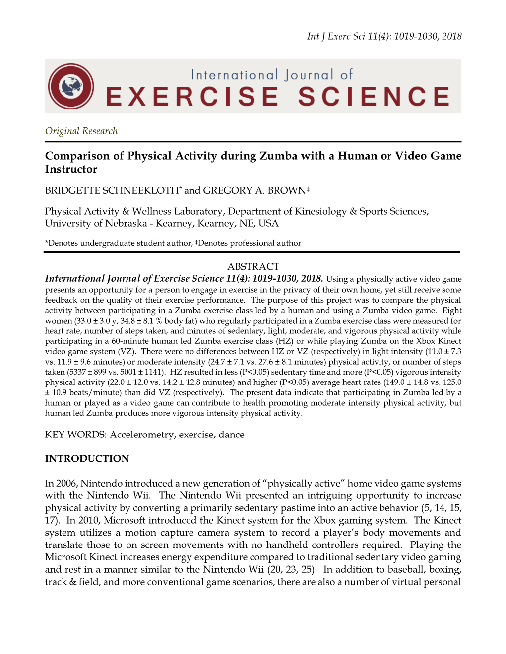 Comparison of Physical Activity During Zumba with a Human Or Video Game Instructor