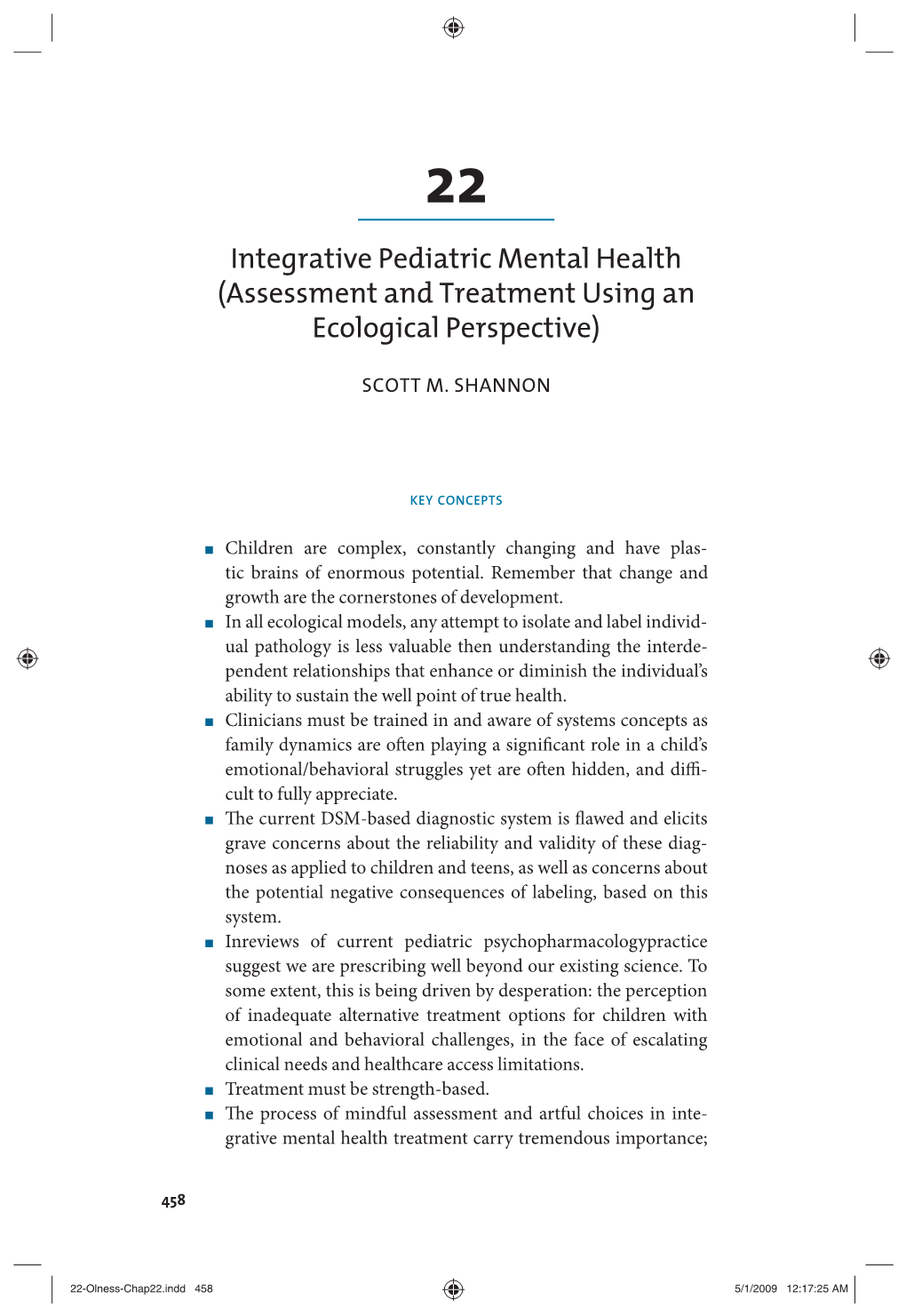Integrative Pediatric Mental Health (Assessment and Treatment Using an Ecological Perspective)