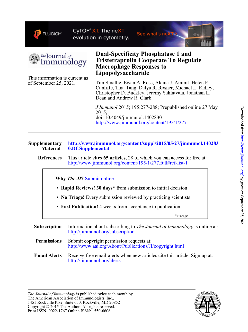 Lipopolysaccharide Macrophage Responses to Tristetraprolin