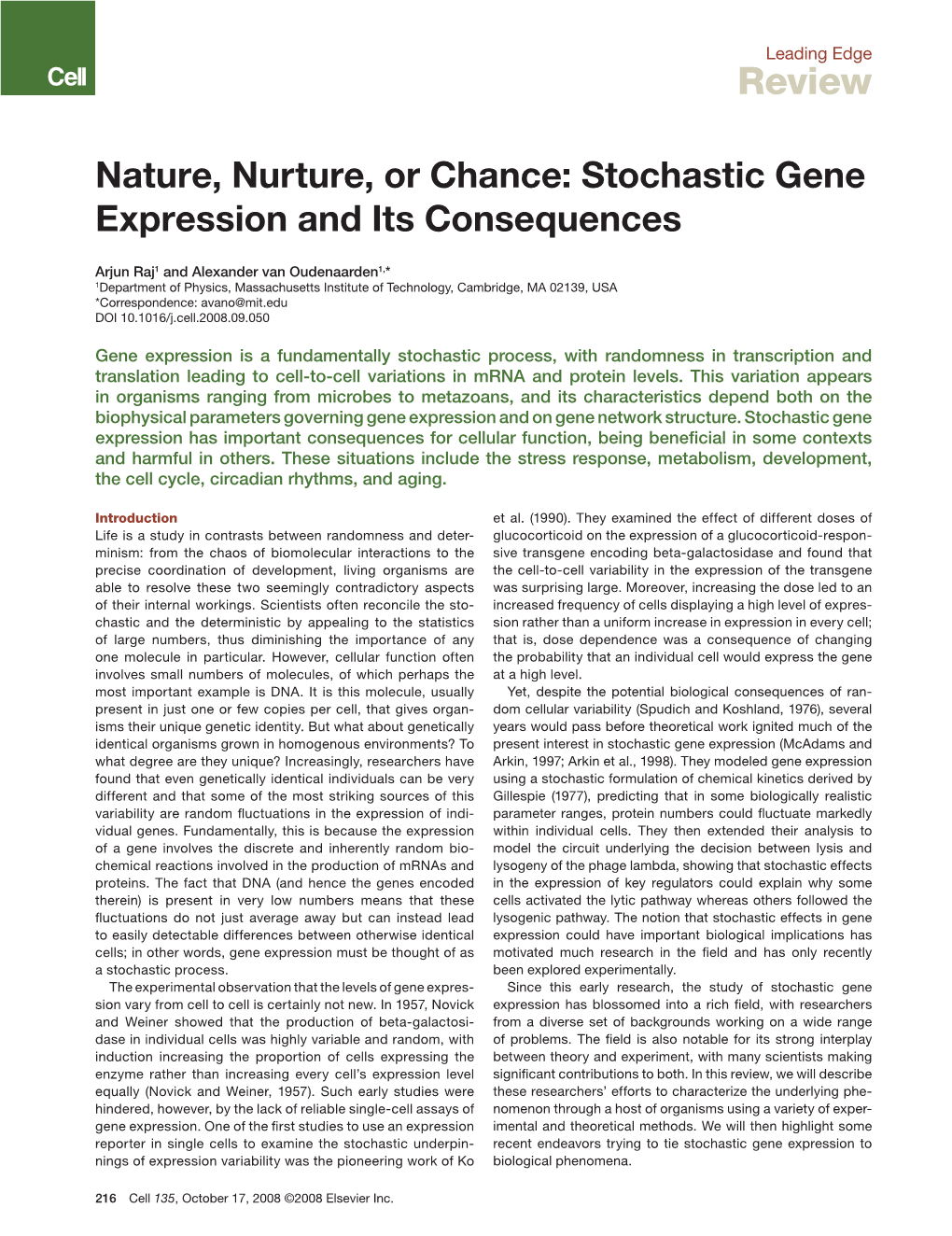 Nature, Nurture, Or Chance: Stochastic Gene Expression and Its Consequences