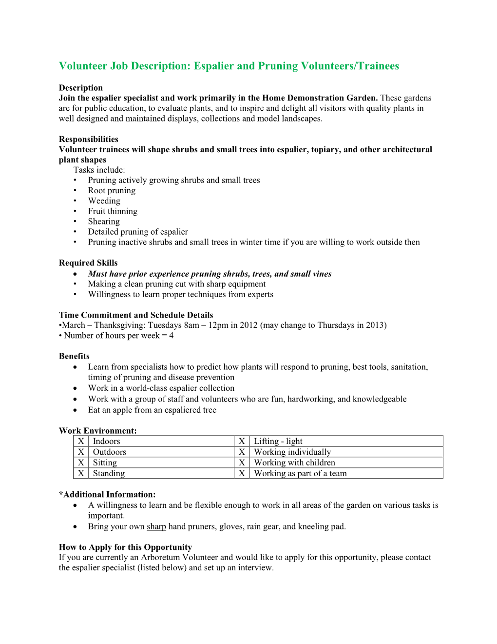 Espalier and Pruning Volunteers/Trainees