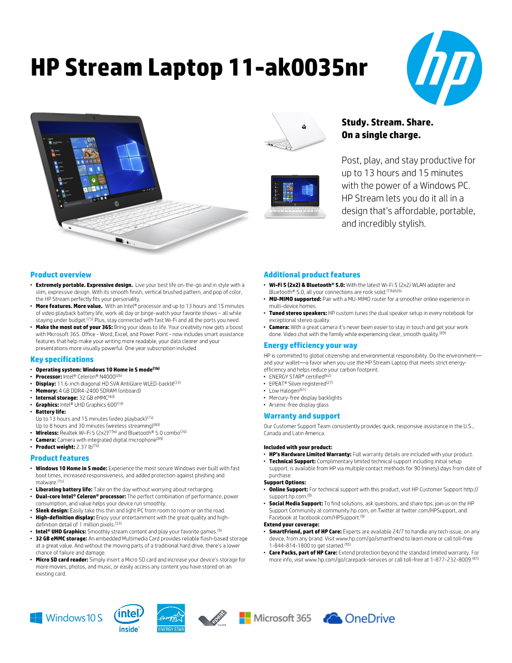HP Stream Laptop 11-Ak0035nr