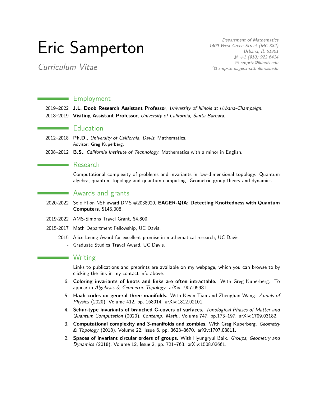 Eric Samperton – Curriculum Vitae