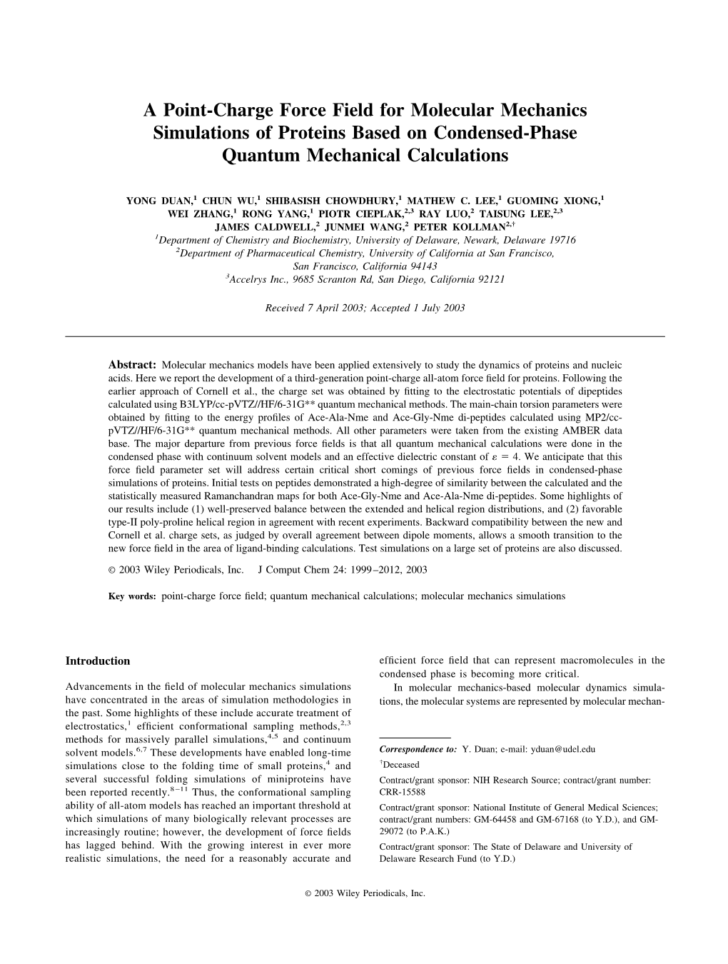 A Point-Charge Force Field for Molecular Mechanics Simulations of Proteins Based on Condensed-Phase Quantum Mechanical Calculations