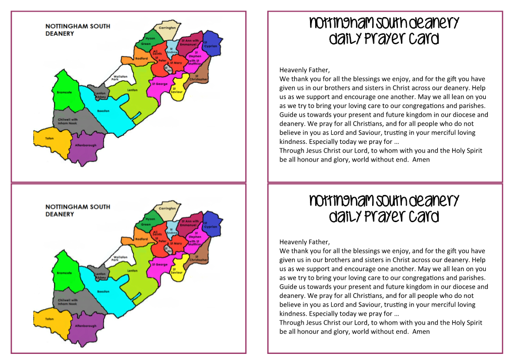 Nottingham South Deanery Daily Prayer Card Nottingham South Deanery Daily Prayer Card