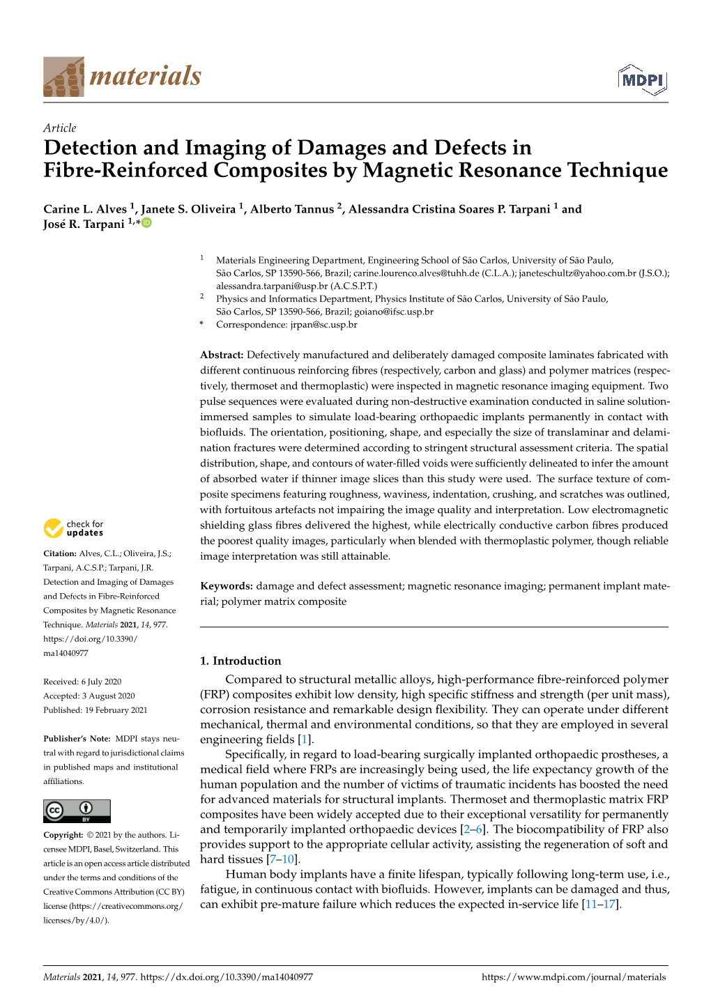 Detection and Imaging of Damages and Defects in Fibre-Reinforced Composites by Magnetic Resonance Technique