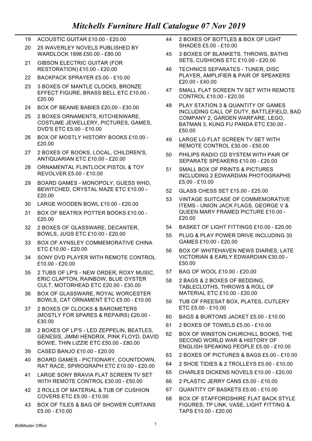 Mitchells Furniture Hall Catalogue 07 Nov 2019