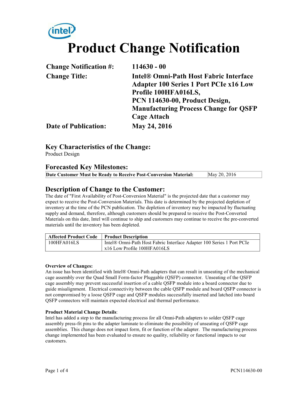 Product Change Notification