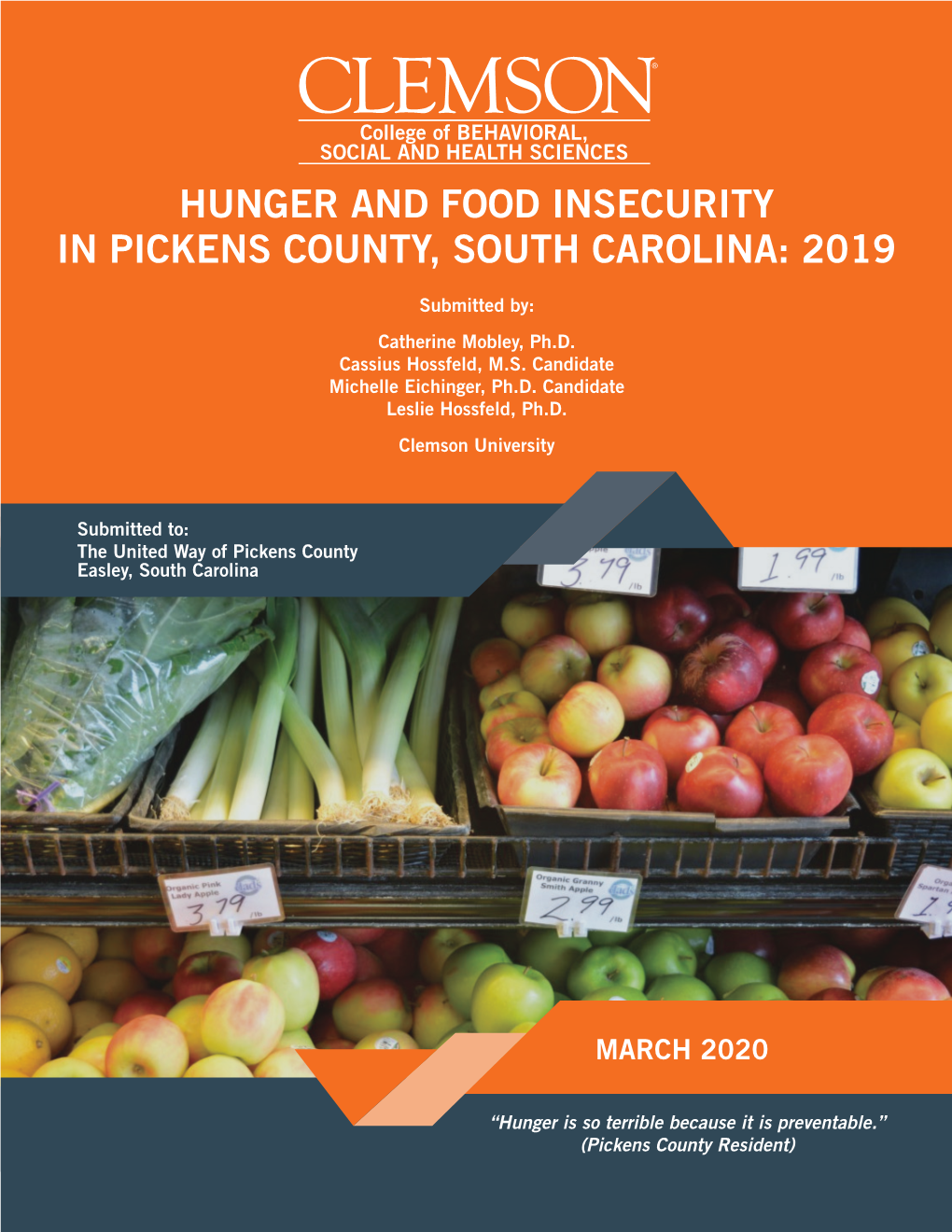 Hunger and Food Insecurity in Pickens County, South Carolina: 2019