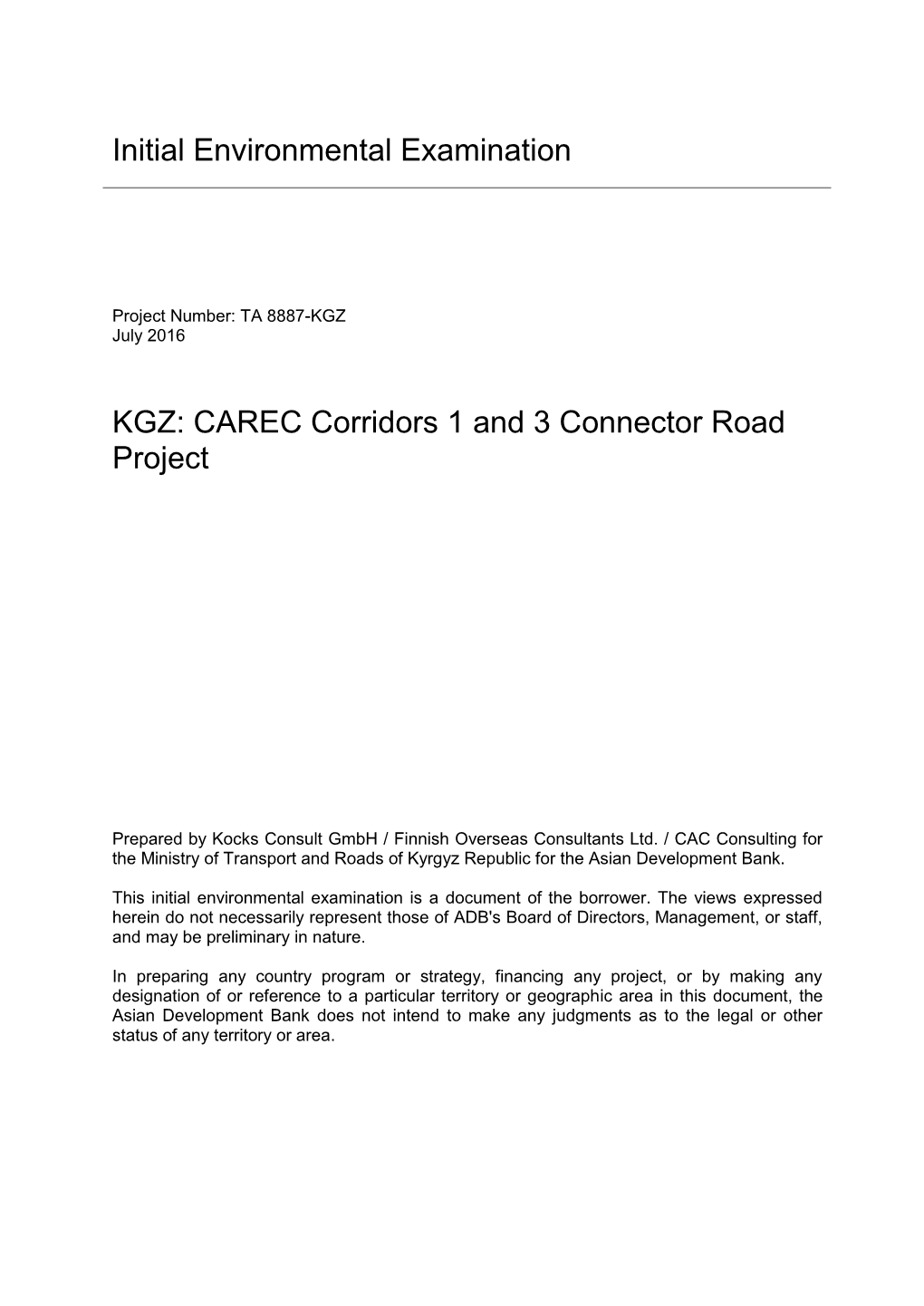 Initial Environmental Examination KGZ: CAREC Corridors 1 and 3