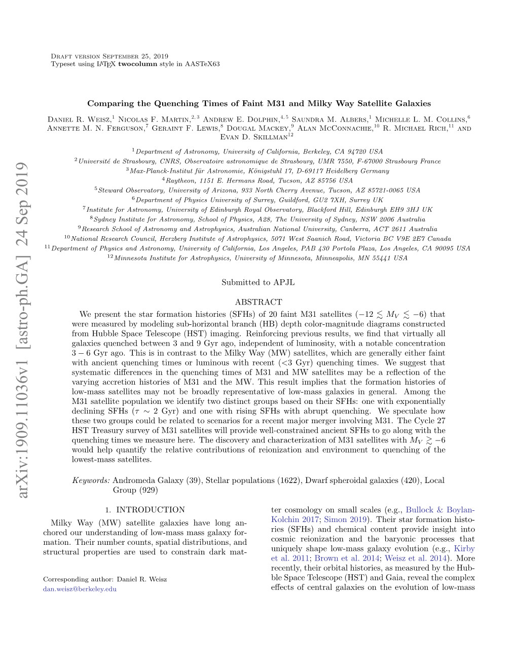 Arxiv:1909.11036V1 [Astro-Ph.GA] 24 Sep 2019 1