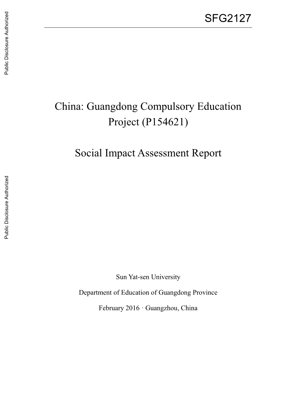 Social Impact Assessment Report Public Disclosure Authorized