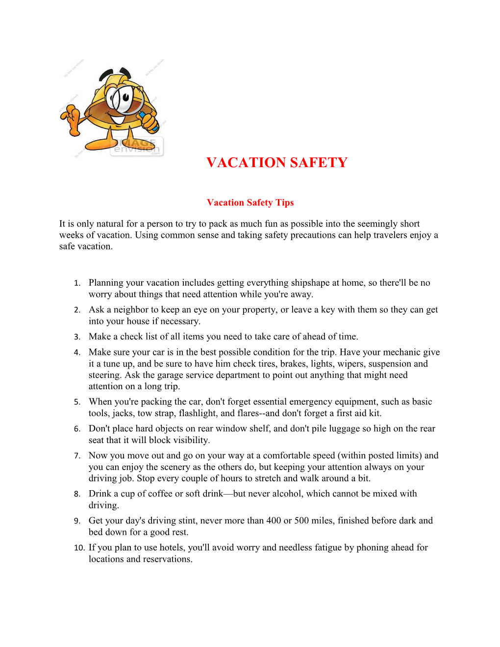 Vacation Safety Tips