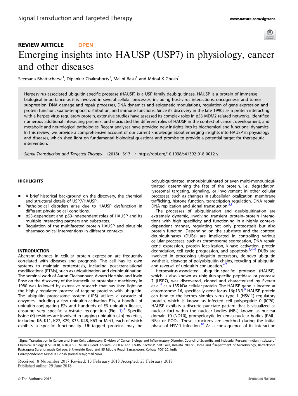 Emerging Insights Into HAUSP (USP7) in Physiology, Cancer and Other Diseases