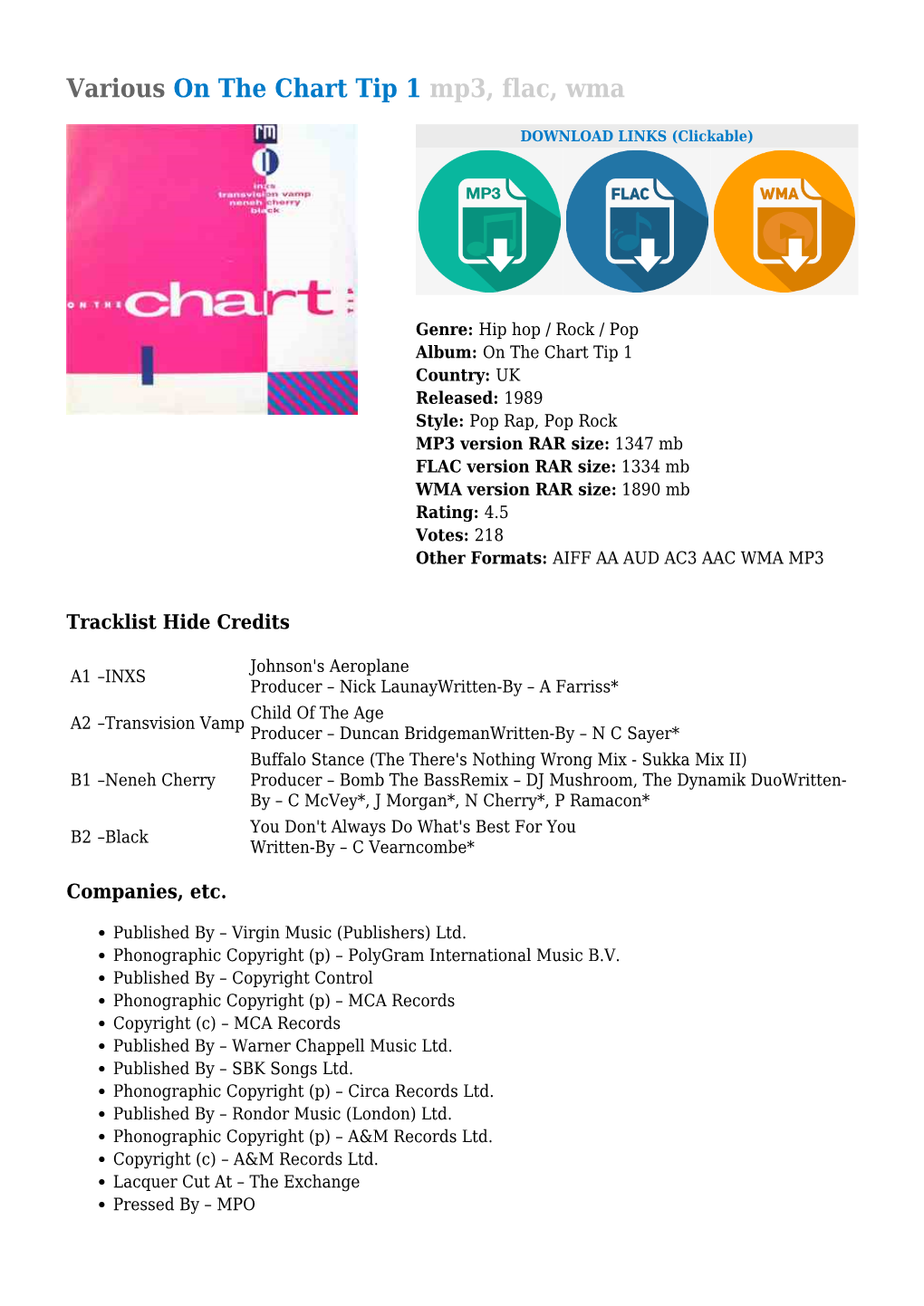 Various on the Chart Tip 1 Mp3, Flac, Wma