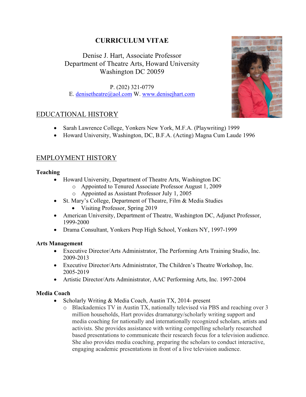 CURRICULUM VITAE Denise J. Hart, Associate Professor Department Of