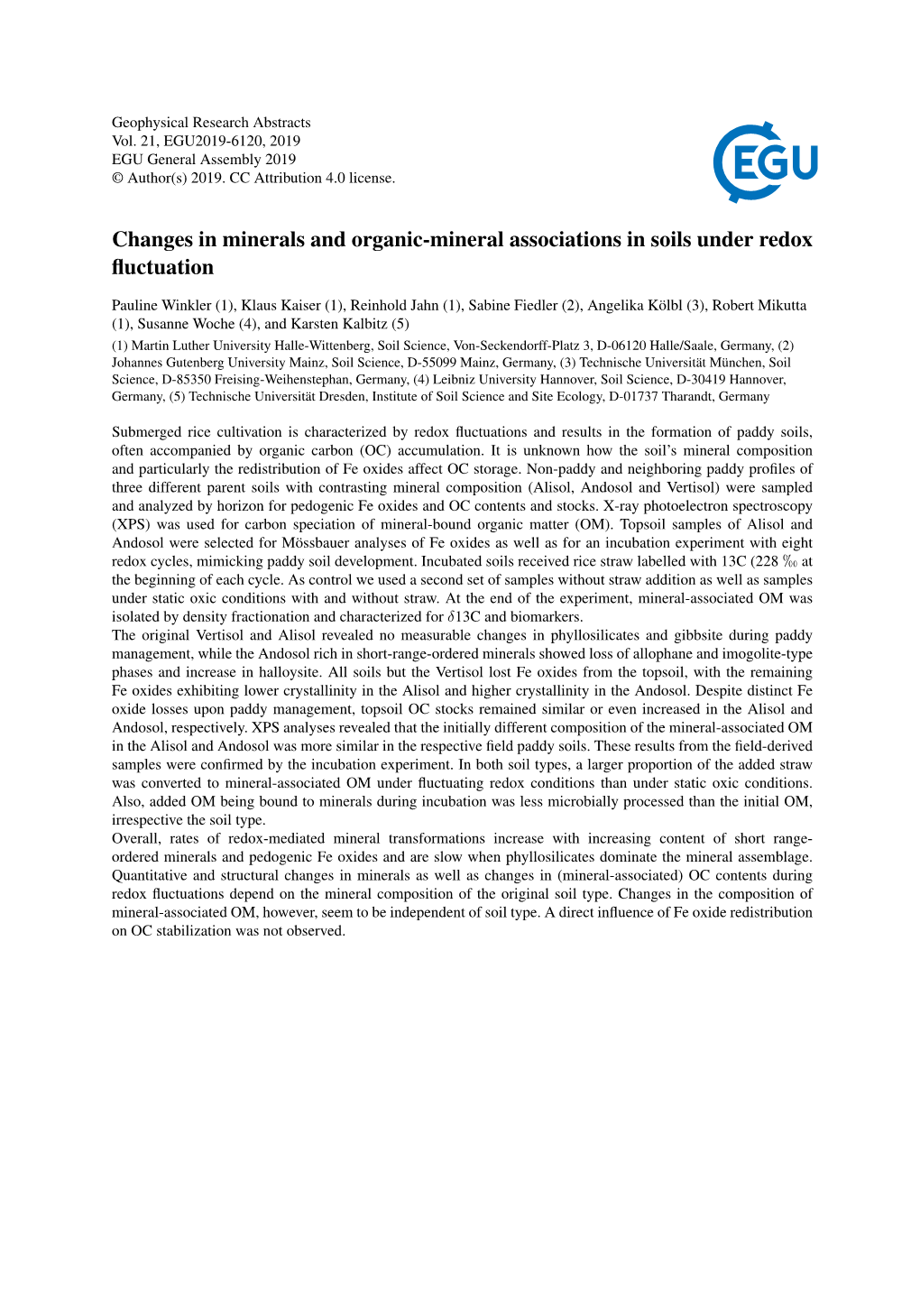 Changes in Minerals and Organic-Mineral Associations in Soils Under Redox ﬂuctuation