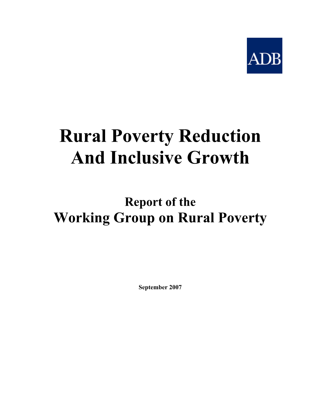 Rural Poverty Reduction and Inclusive Growth