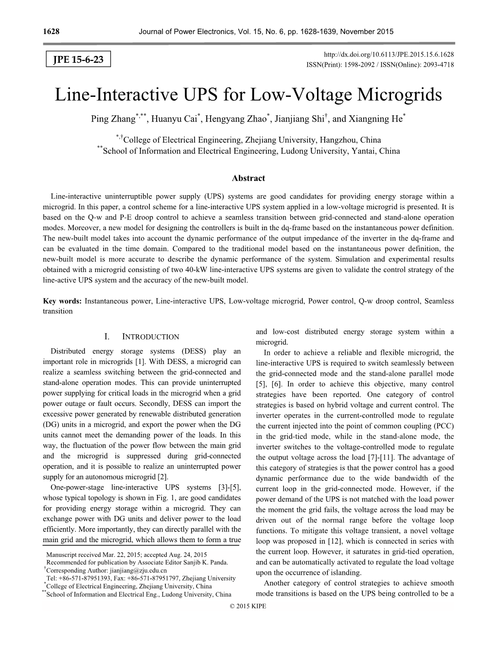 Line-Interactive UPS for Low-Voltage Microgrids