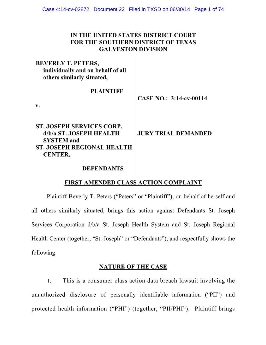 Case 4:14-Cv-02872 Document 22 Filed in TXSD on 06/30/14 Page 1 of 74