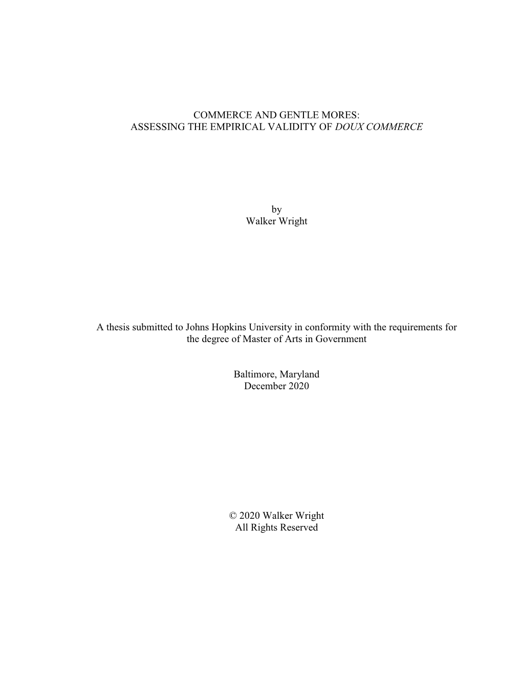 Commerce and Gentle Mores: Assessing the Empirical Validity of Doux Commerce