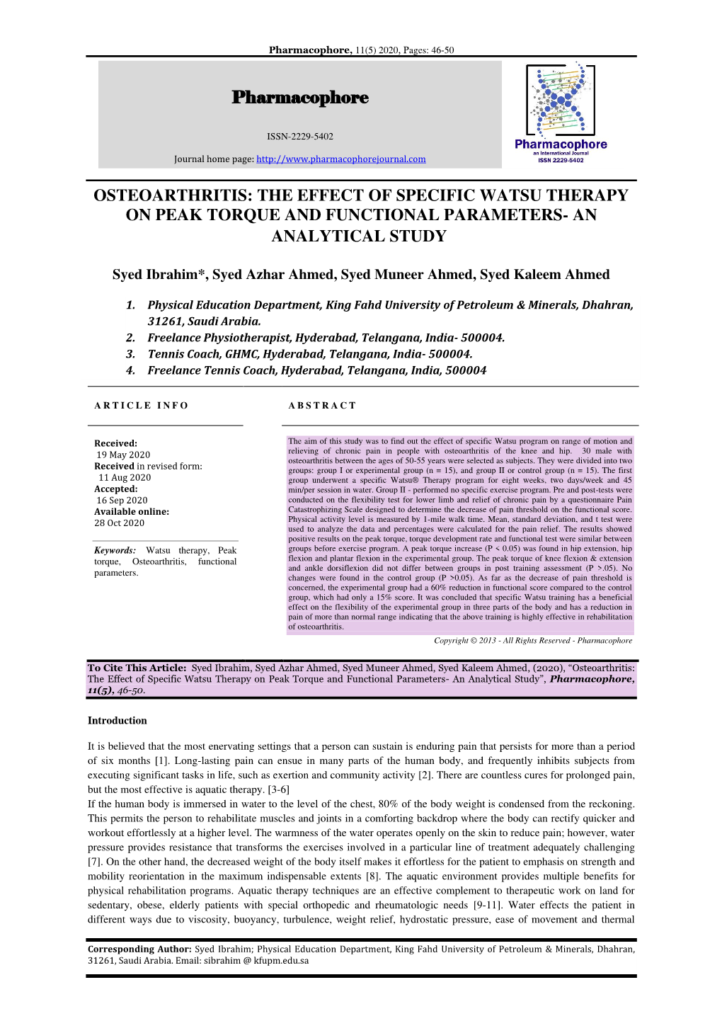 The Effect of Specific Watsu Therapy on Peak Torque and Functional Parameters- an Analytical Study