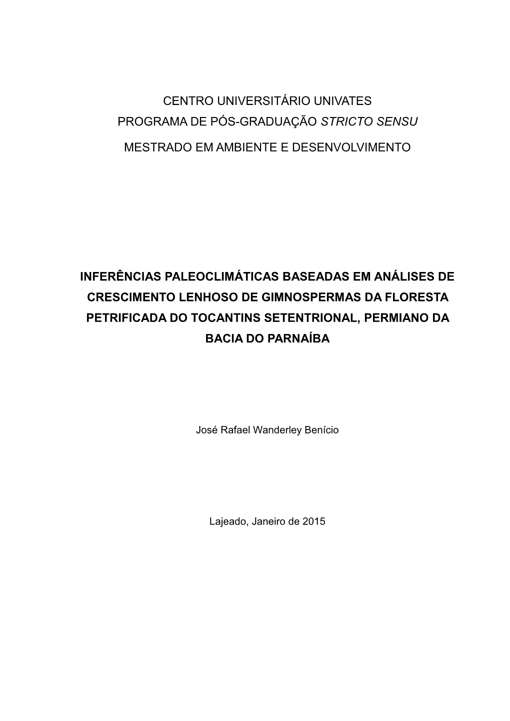 Centro Universitário Univates Programa De Pós-Graduação Stricto Sensu