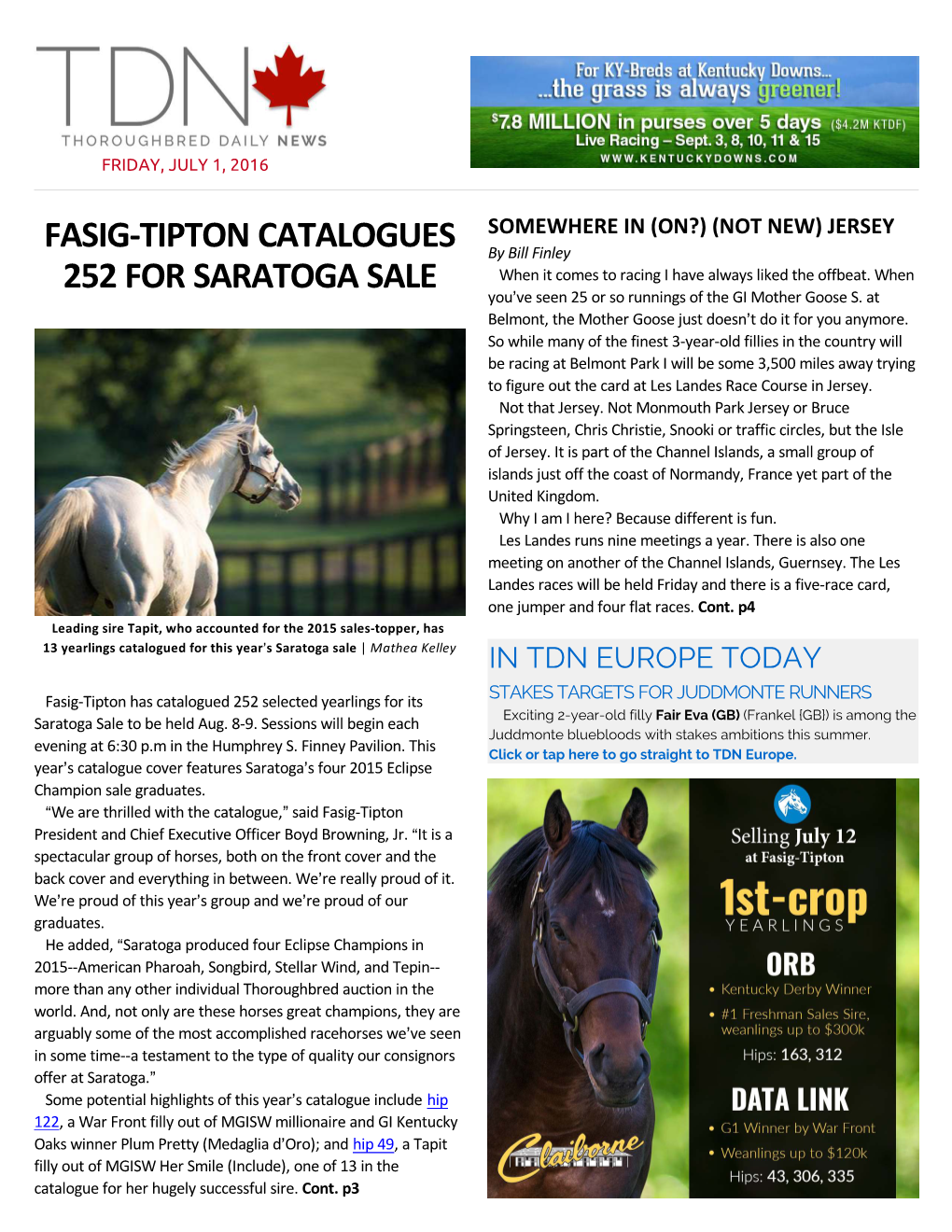 FASIG-TIPTON CATALOGUES 252 for SARATOGA SALE Later in the Month | Racing Post Fasig-Tipton Has Catalogued 252 Selected Yearlings for Its Saratoga Sale to Be Held Aug