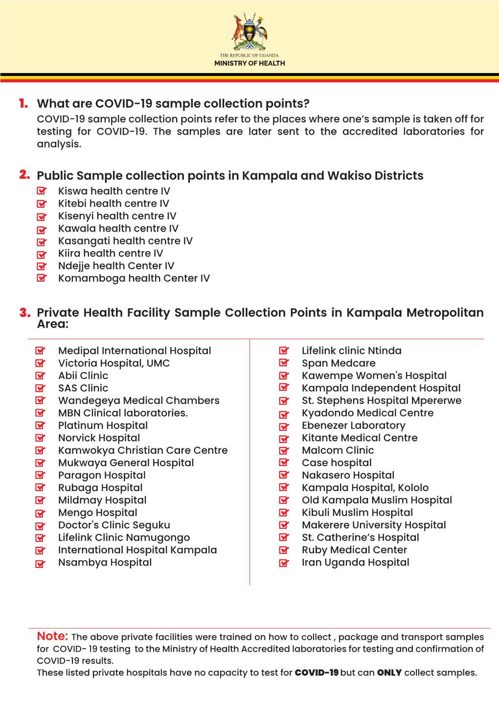 Sample Collection Points. Kampala & Wakiso