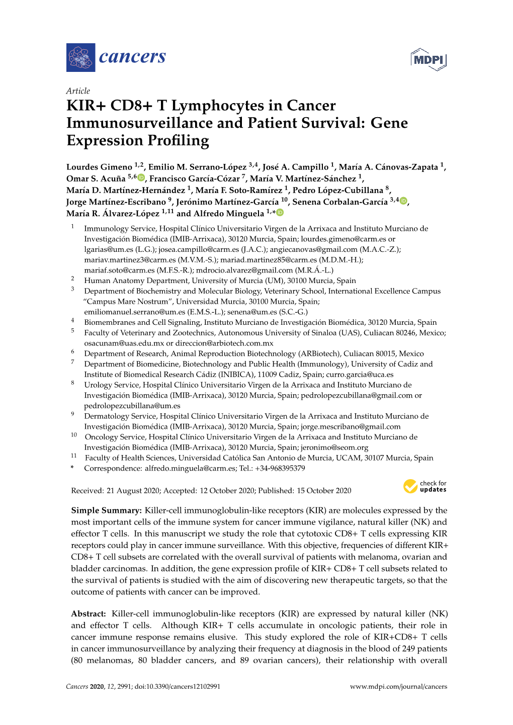 KIR+ CD8+ T Lymphocytes in Cancer Immunosurveillance and Patient Survival: Gene Expression Proﬁling