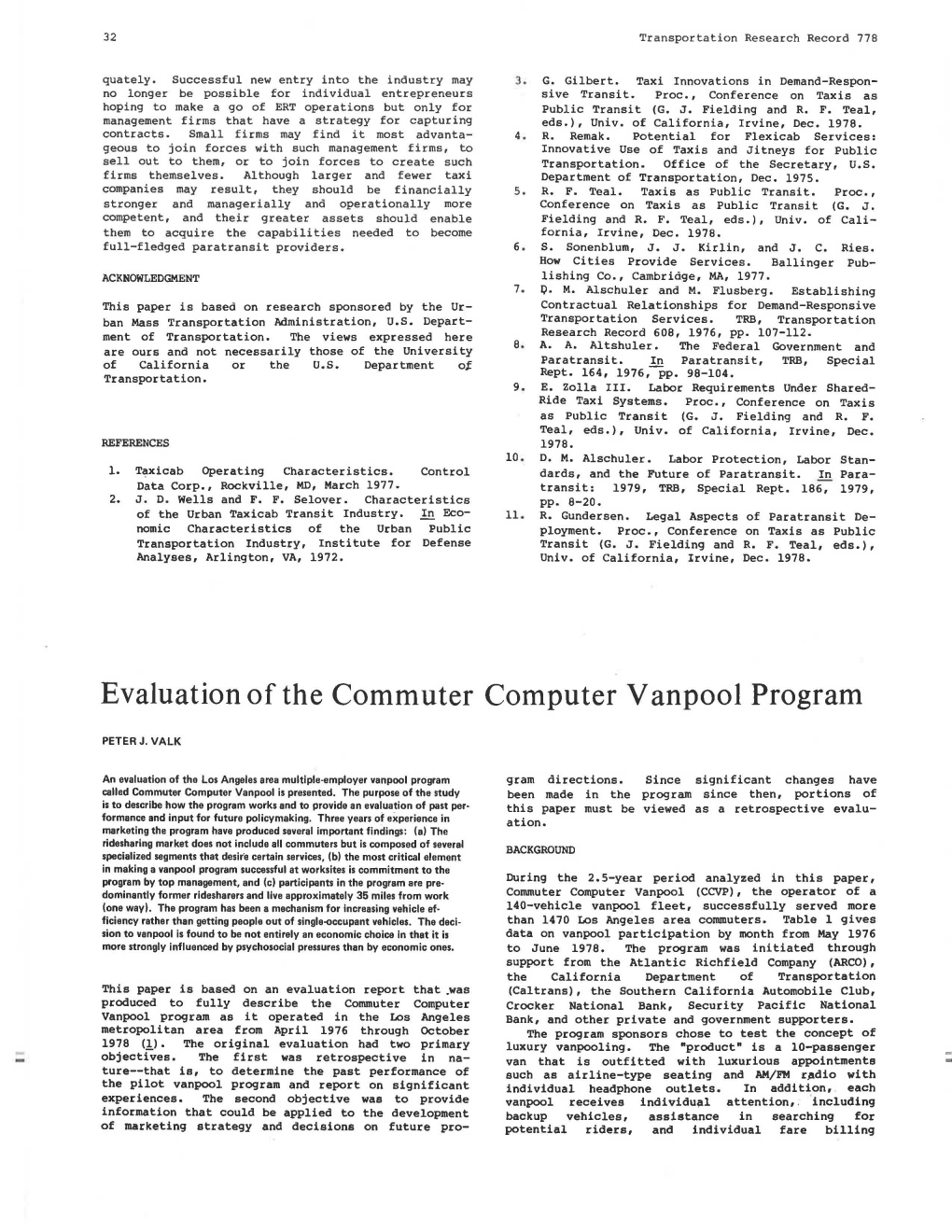Evaluation of the Commuter Computer Vanpool Program