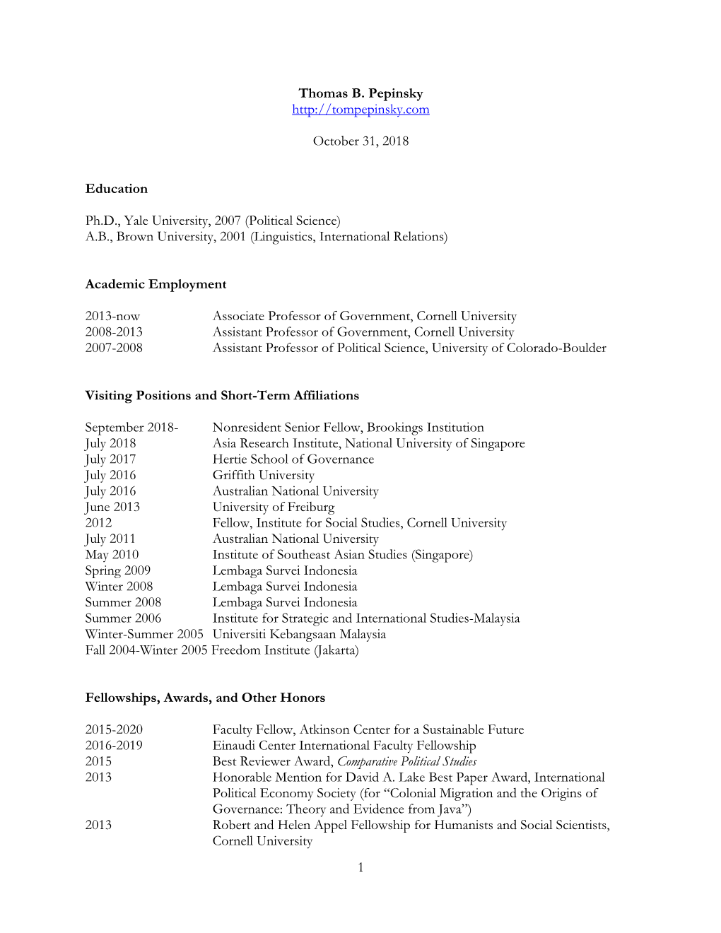 Thomas Pepinsky's CV