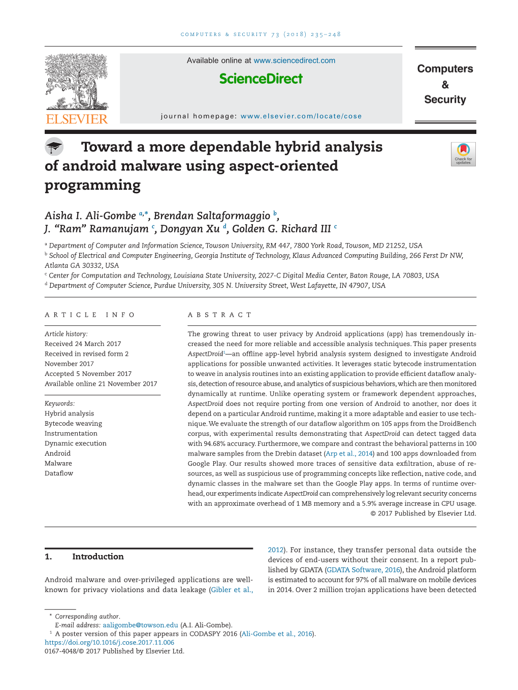 Toward a More Dependable Hybrid Analysis of Android Malware Using Aspect-Oriented Programming