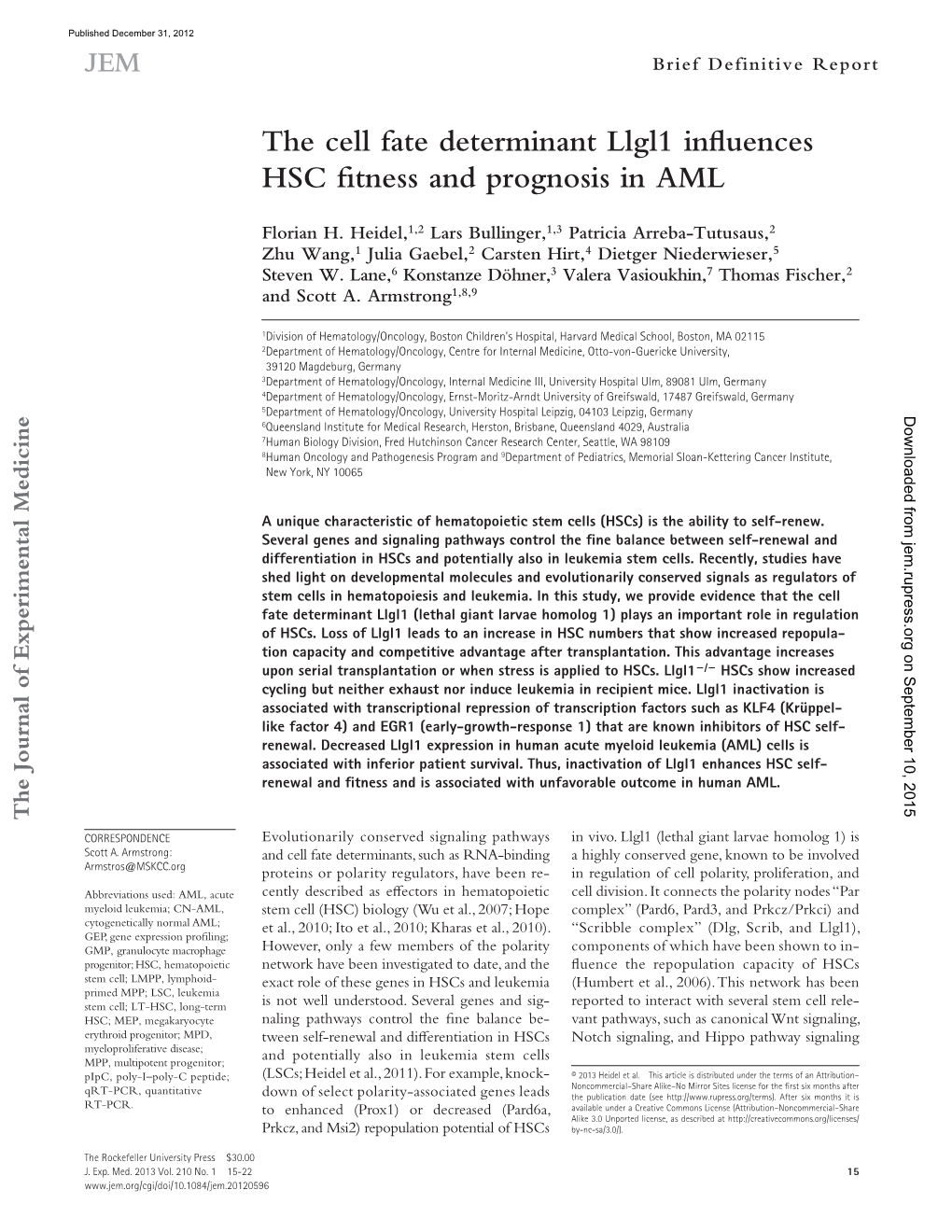 The Cell Fate Determinant Llgl1 Influences HSC Fitness and Prognosis in AML