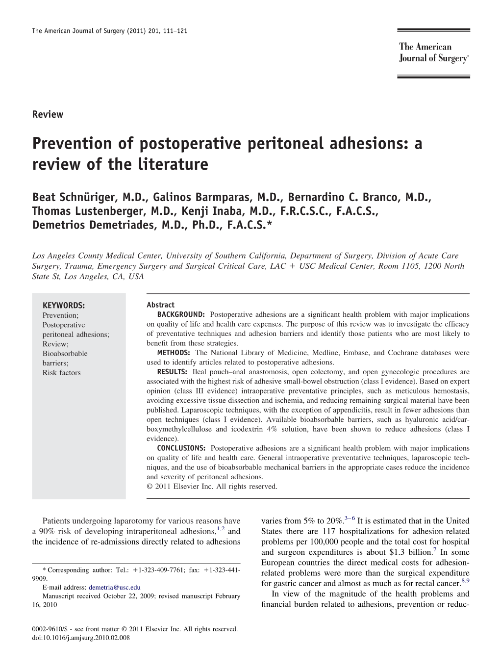 Prevention of Postoperative Peritoneal Adhesions: a Review of the Literature
