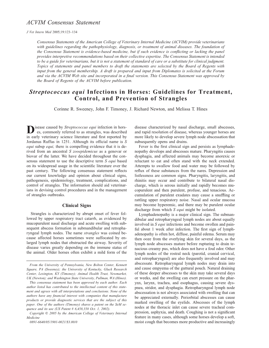 Streptococcus Equi Infections in Horses: Guidelines for Treatment, Control, and Prevention of Strangles