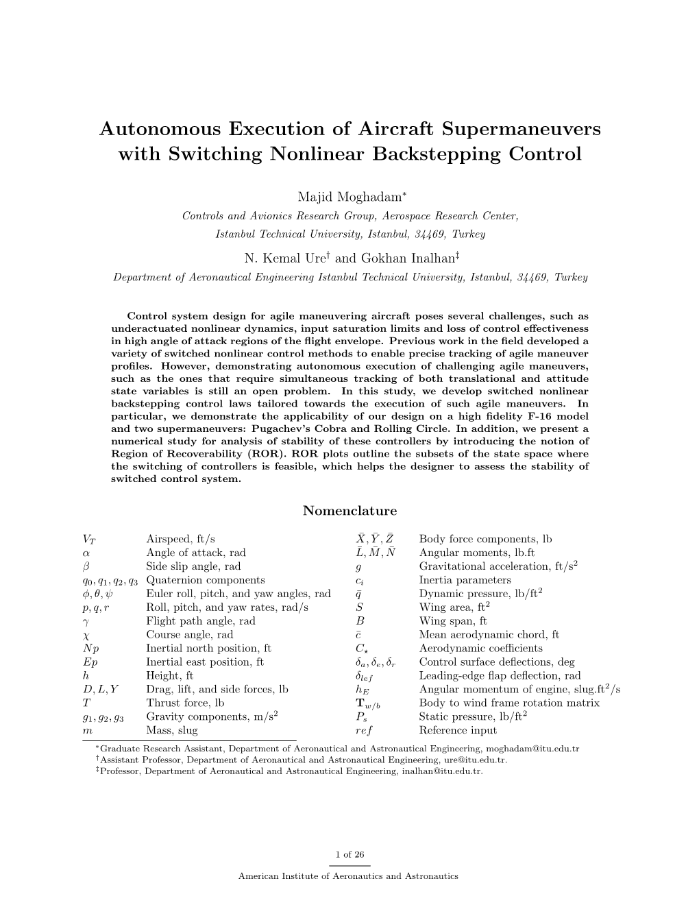 Autonomous Execution of Aircraft Supermaneuvers with Switching Nonlinear Backstepping Control