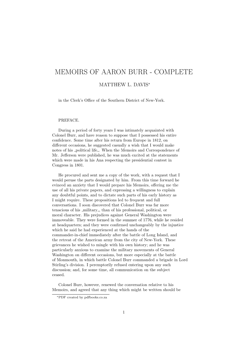 Memoirs of Aaron Burr - Complete