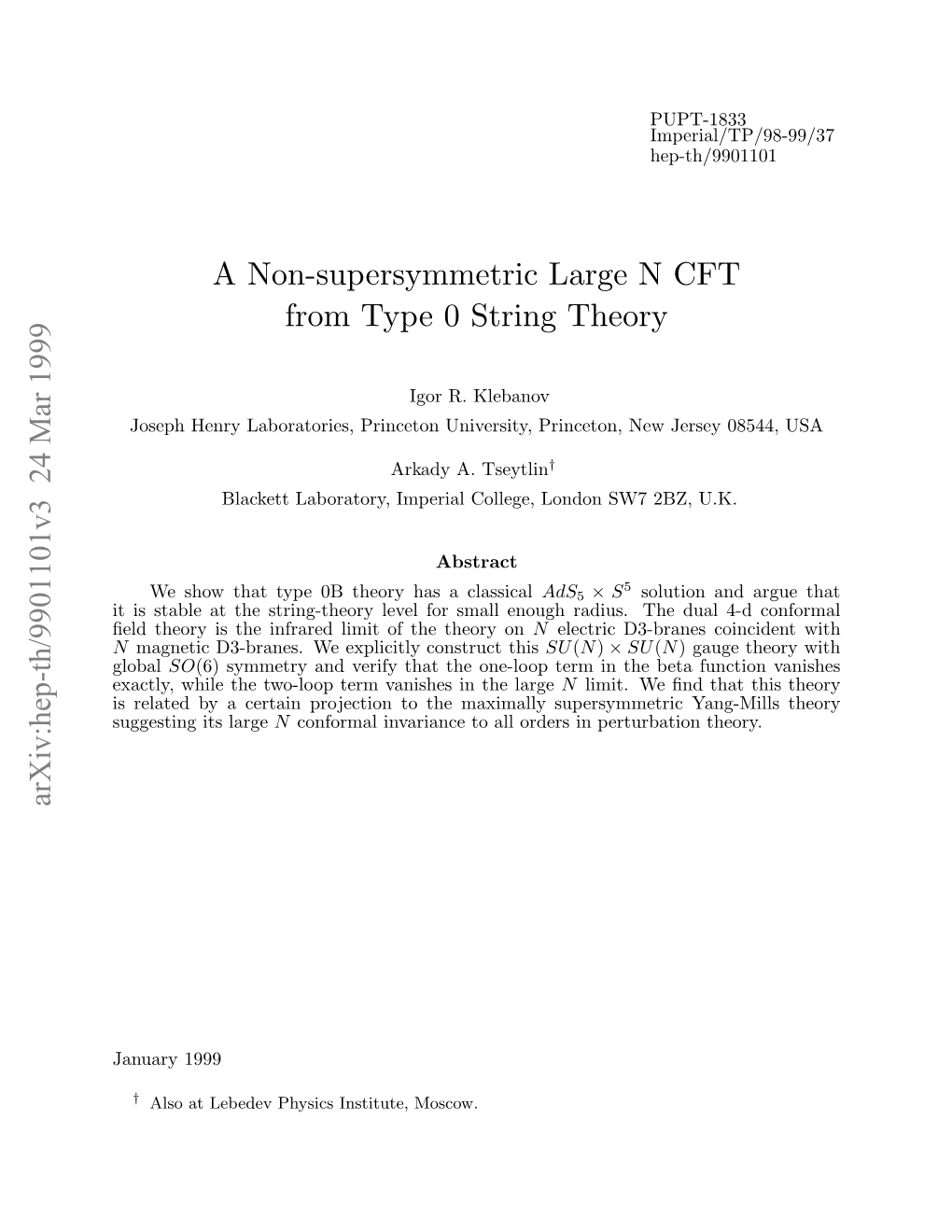 A Non-Supersymmetric Large N CFT from Type 0 String Theory