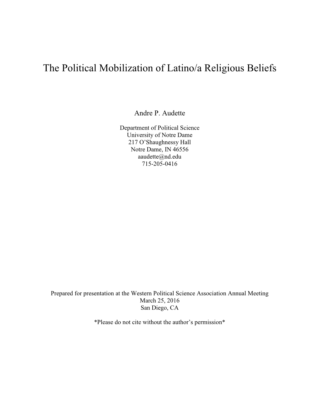 The Political Mobilization of Latino/A Religious Beliefs