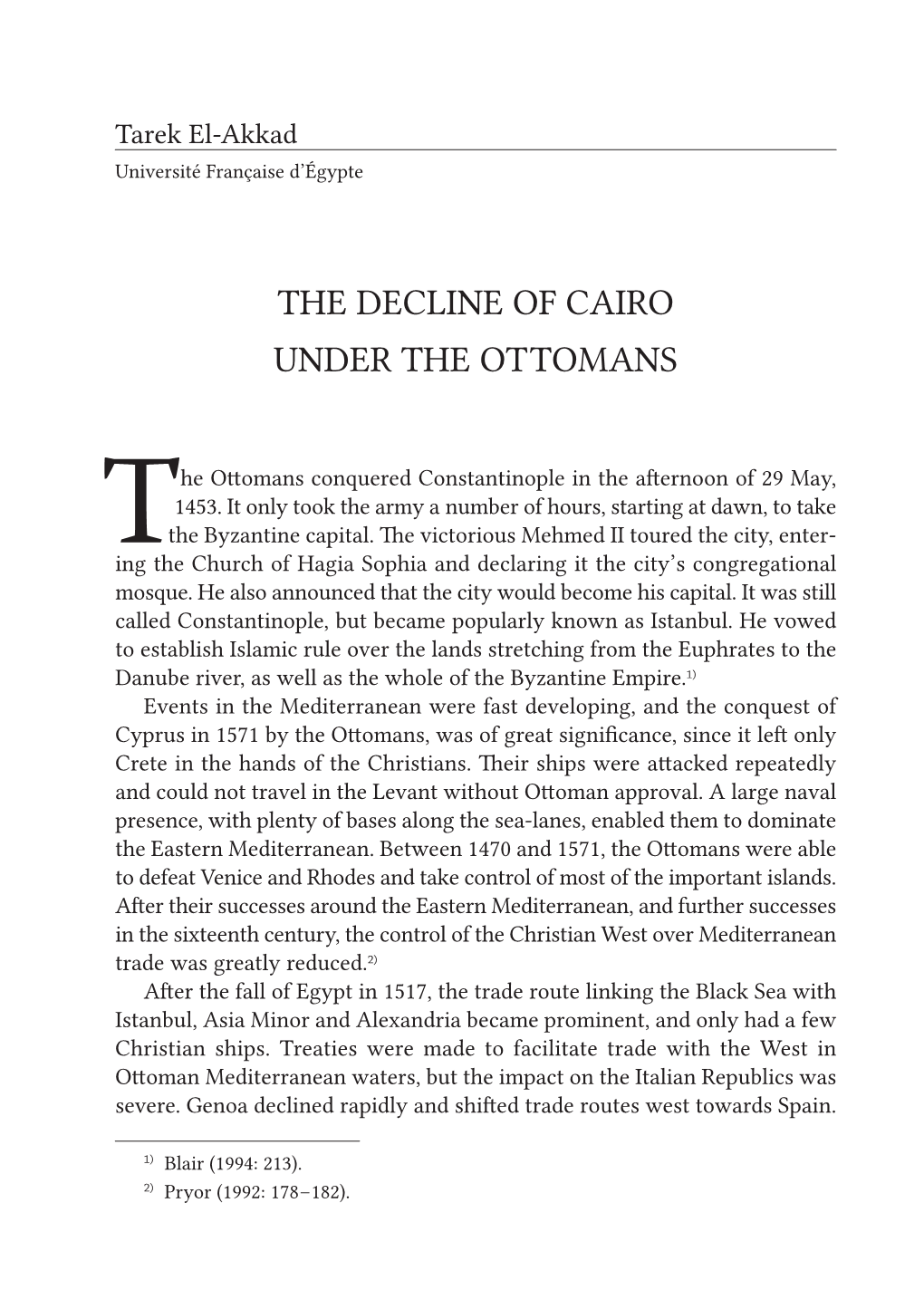 The Decline of Cairo Under the Ottomans