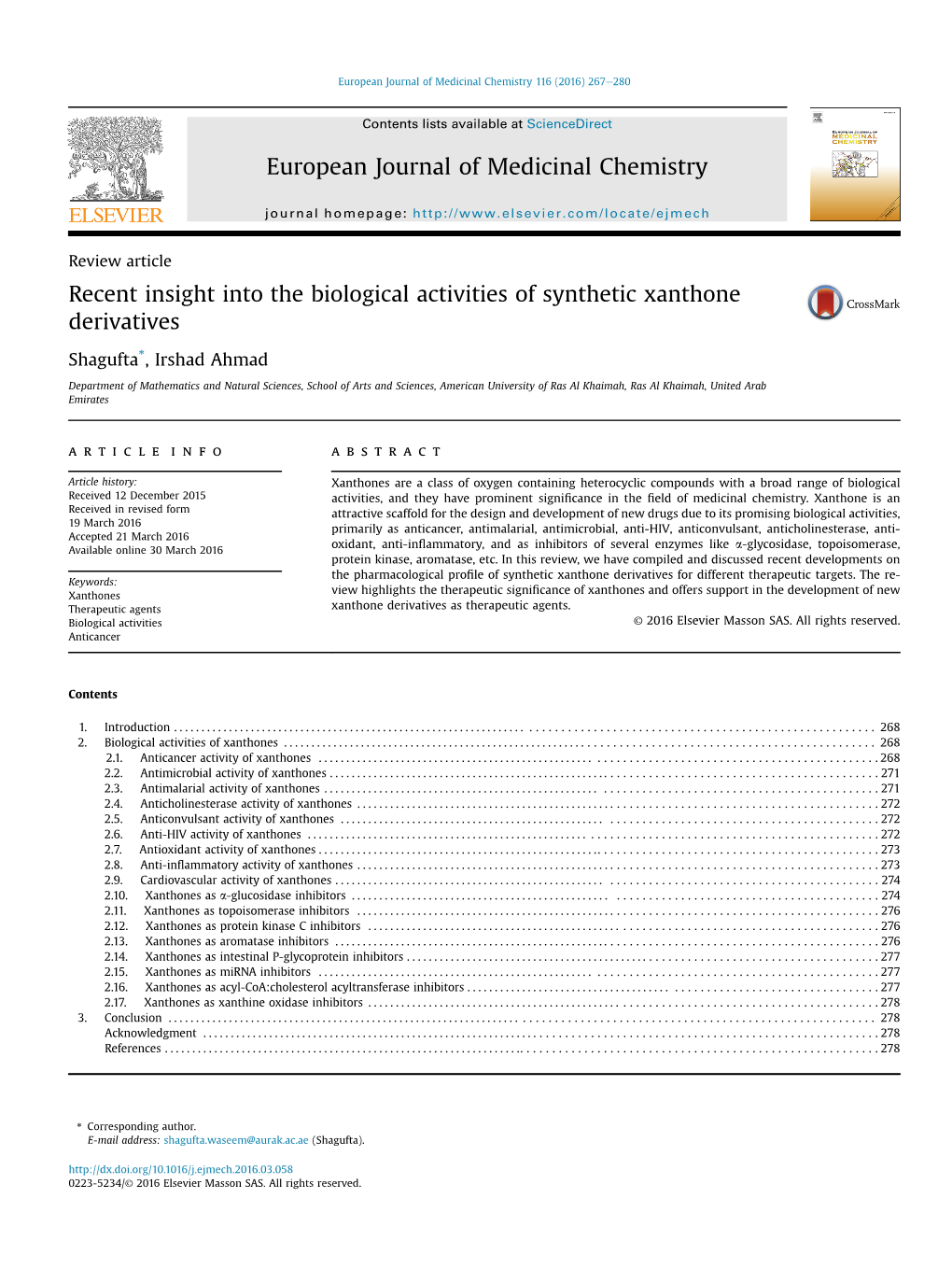 Recent Insight Into the Biological Activities of Synthetic Xanthone Derivatives