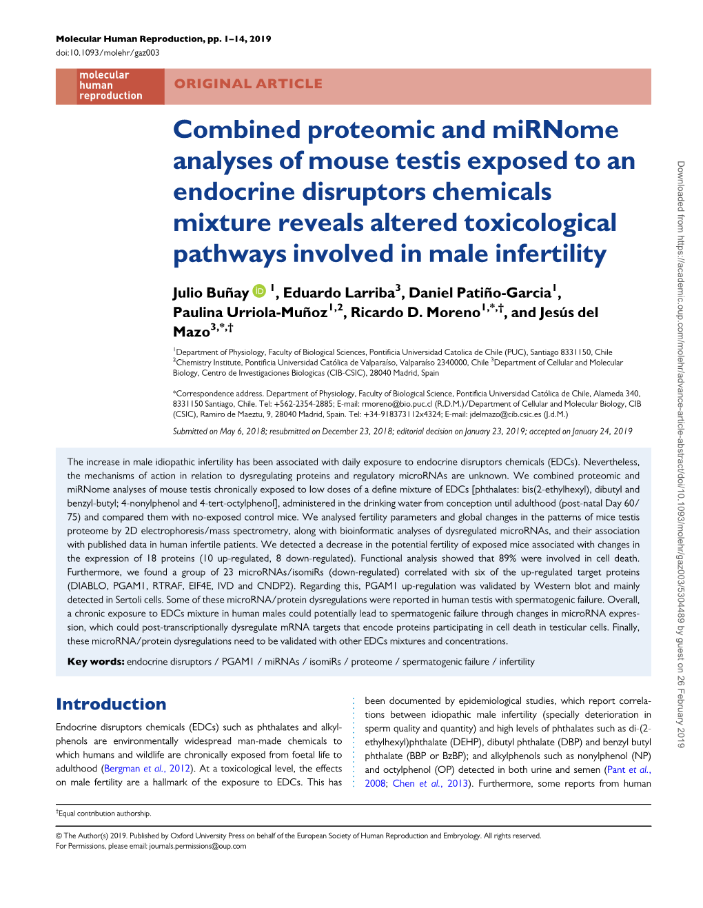 Combined Proteomic and Mirnome Analyses of Mouse Testis Exposed
