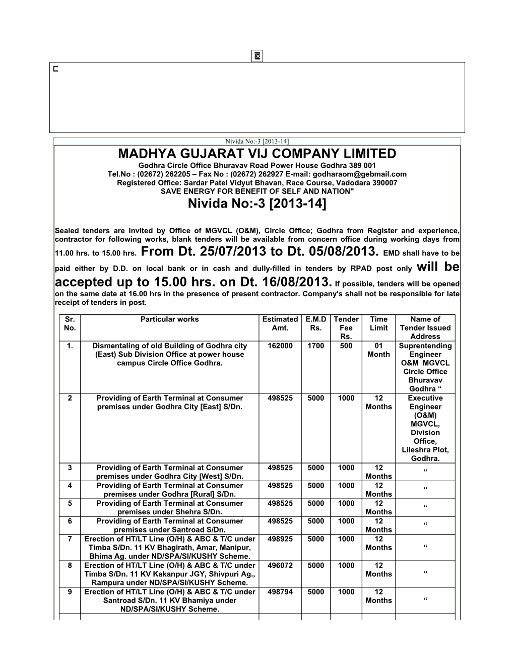 MADHYA GUJARAT VIJ COMPANY LIMITED Nivida No:-3 [2013-14