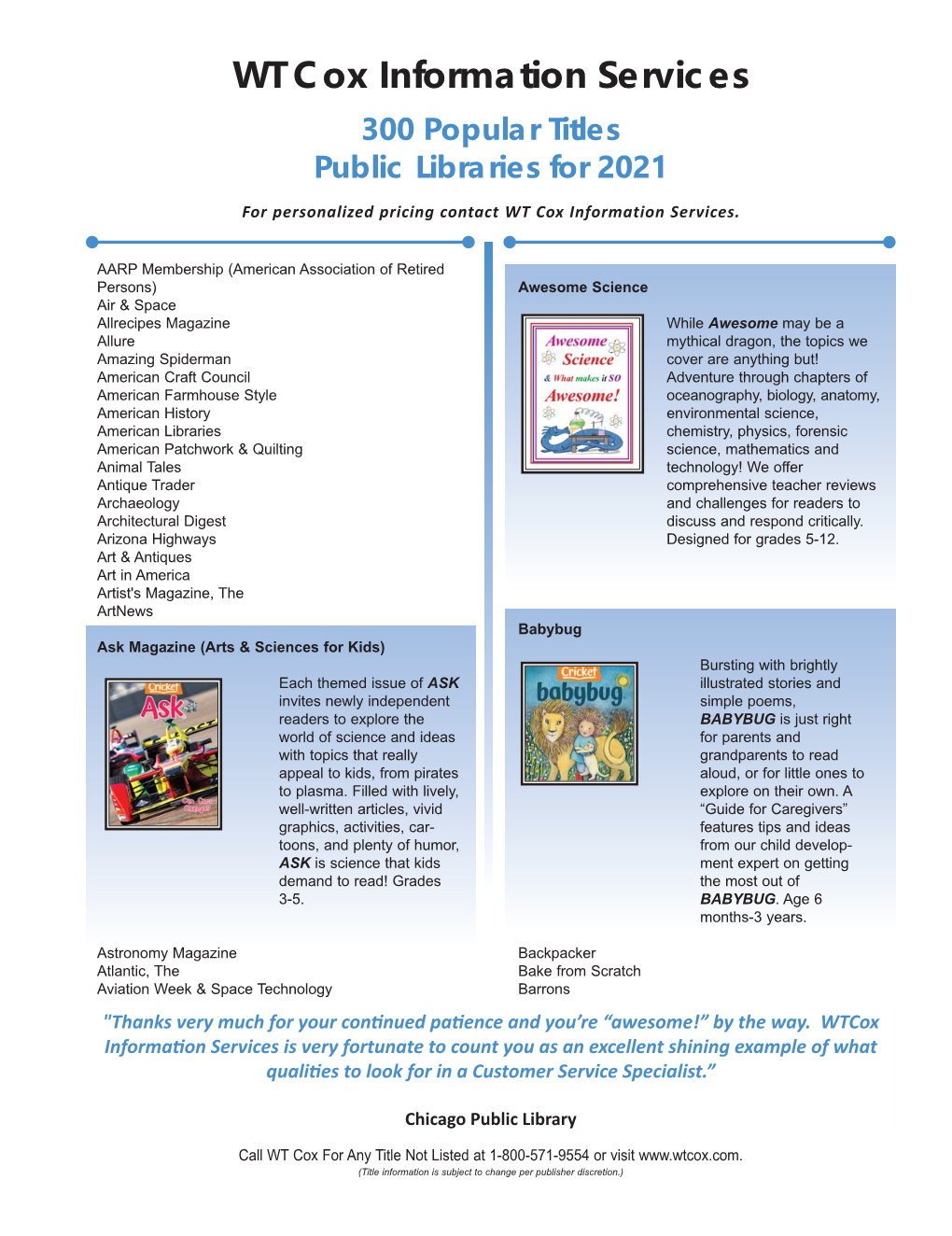WT Cox Information Services 300 Popular Titles Public Libraries for 2021