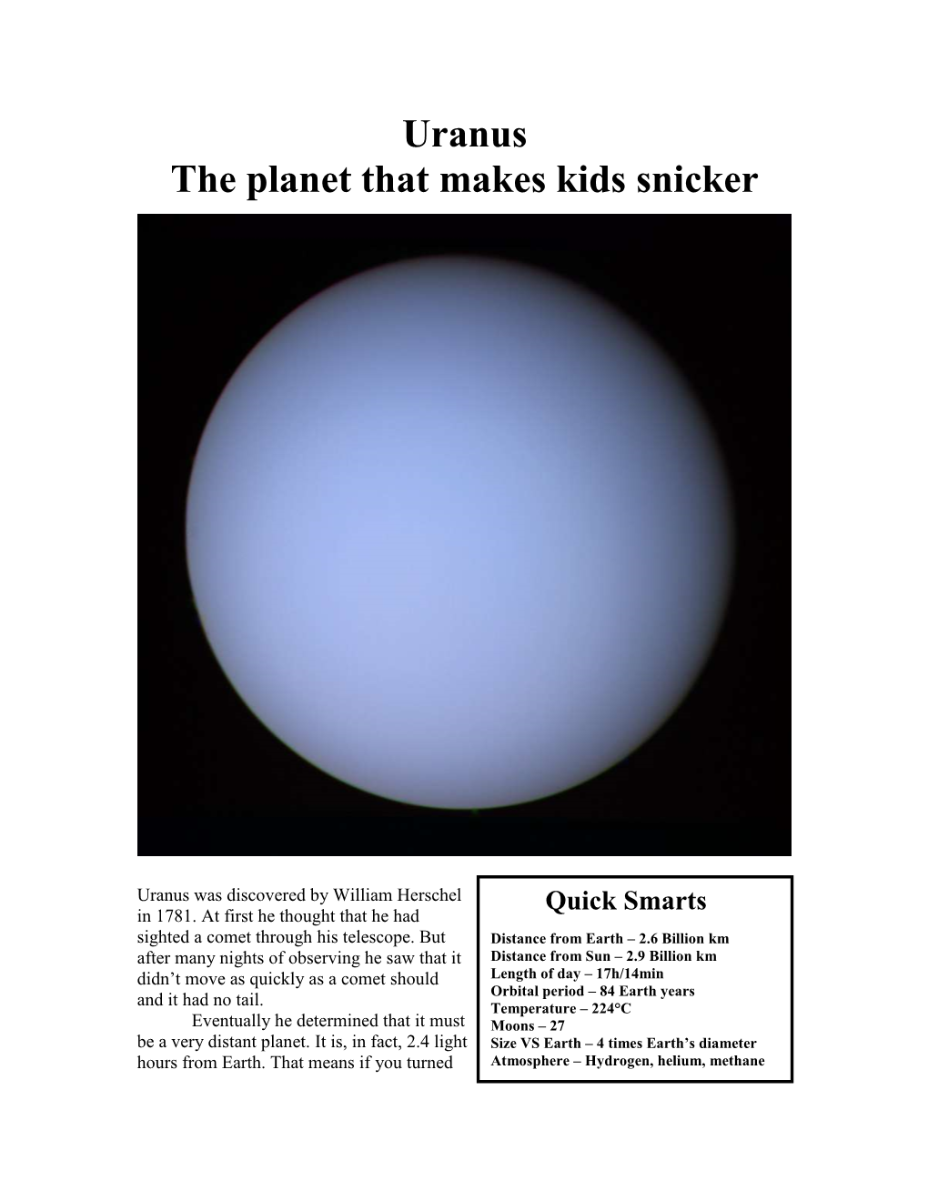 Uranus the Planet That Makes Kids Snicker